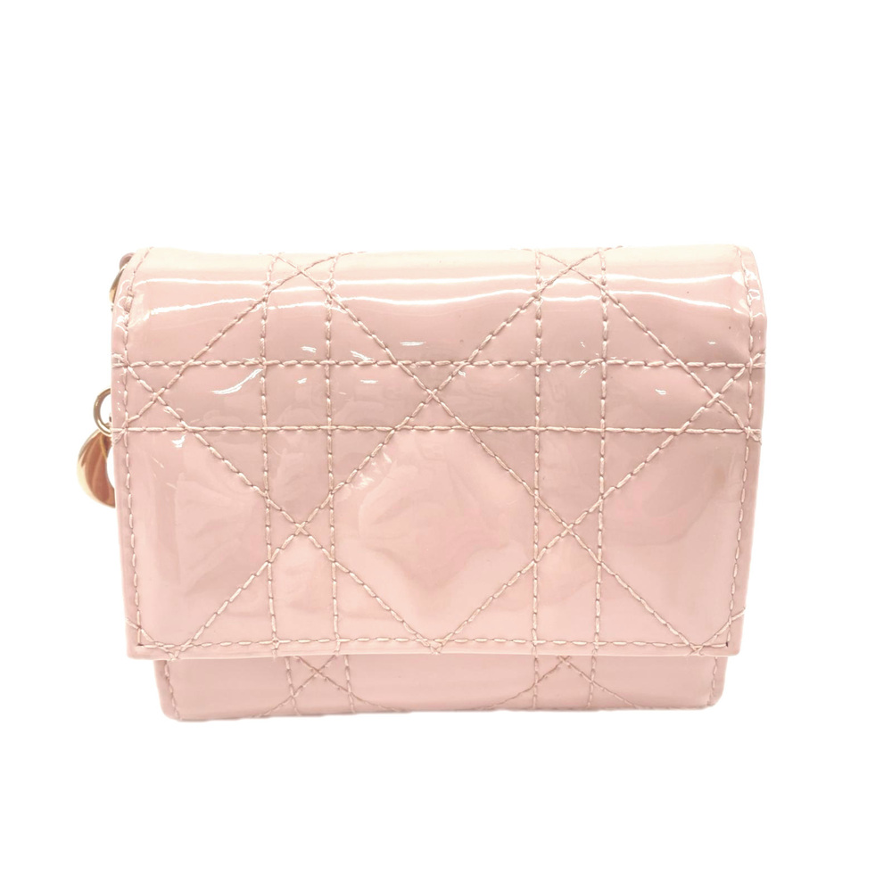 Christian Dior Cannage Patent Calfskin Lady Lotus Wallet S0181OVRB Tri-fold P...